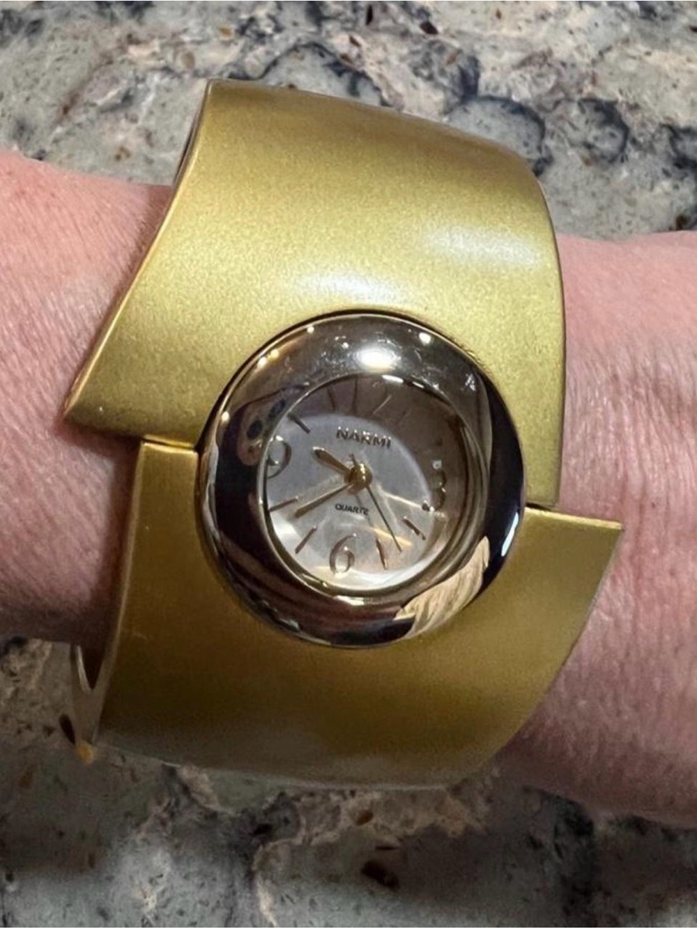 Vintage Gold-Tone Cuff Watch - Gold Bracelet Quartz